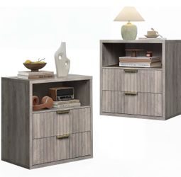 Set of 2 Nordic Slate Modern Fluted Nightstand