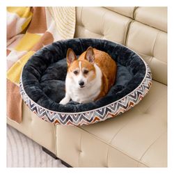 Soft Plush Round Pet Bed Calming Donut Dog Bed for Medium Large Dogs & Cats, Machine Washable Anti-Anxiety Donut Cuddler Round Dog Beds, 30" D