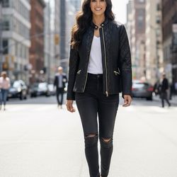 MARC NEW YORK Quilted Moto Jacket with Faux Leather Trim (Size XS )