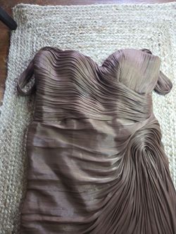 Taupe Pleated Strapless Formal Gown