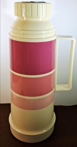 Vintage Thermos Coffee Carafe: Red Pink Stripe Jug w/Lid