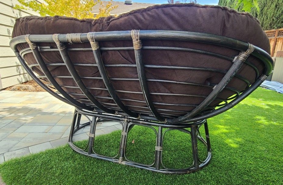 Rattan Double Papasan Chair Frame Cushion Espresso for Sale in