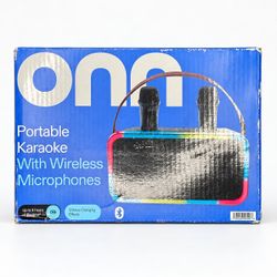 onn Portable Karaoke System with Wireless Microphones and Voice-Changing Effects
