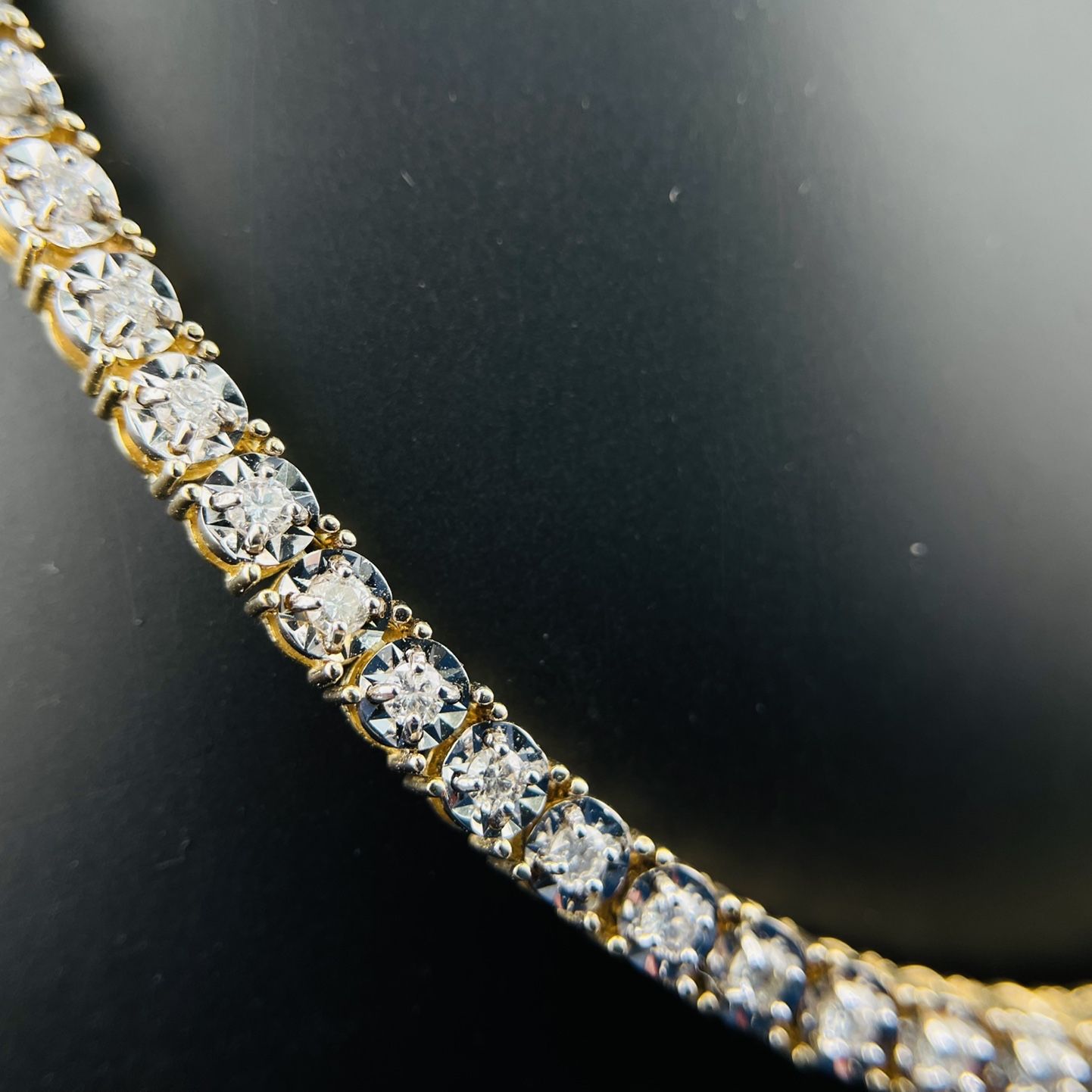 14K Yellow Gold Diamond Tennis Necklace 22 Inch 