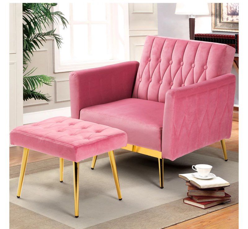 Velvet Accent Chair with Ottoman(Jh852A)