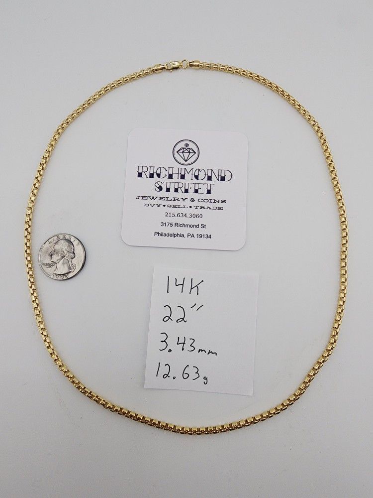 14k gold 22" box link chain