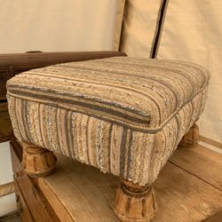 Vintage Cotton Jute Footstool/Ottoman