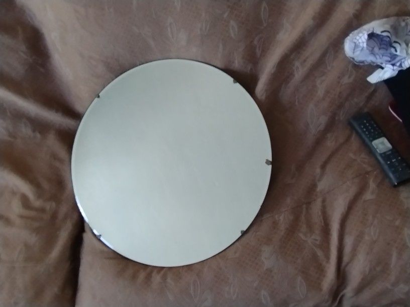 Art Deco Round Wood Back Beveled Edge Mirror