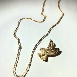 14K Yellow Gold Chain/Necklace with Eagle Pendant/Charm (free Gold Hoops And Piercing)