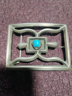 Monroe Ashley Navajo Silver and Turquoise Belt Buckle