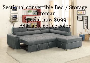 Sectional convertible bed with storage ottoman brand new