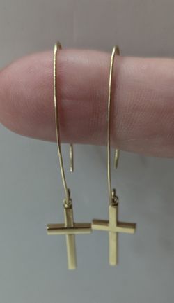 Solid 10Kt Gold Dangle Cross Earrings 