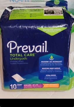 Prevail Total Care Underpads Size 30”x30” (10 Pads) Super Absorbent