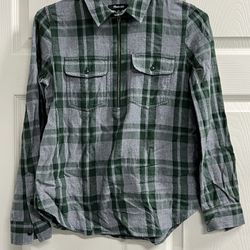 Madewell Washburn Plaid Flannel Zip Front Popover Gray Green Top F6722 - XS EUC
