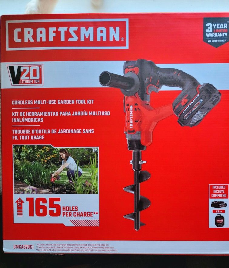 Craftsman V20 13.97 in. Steel Battery Operated Garden Auger - CMCA320C1