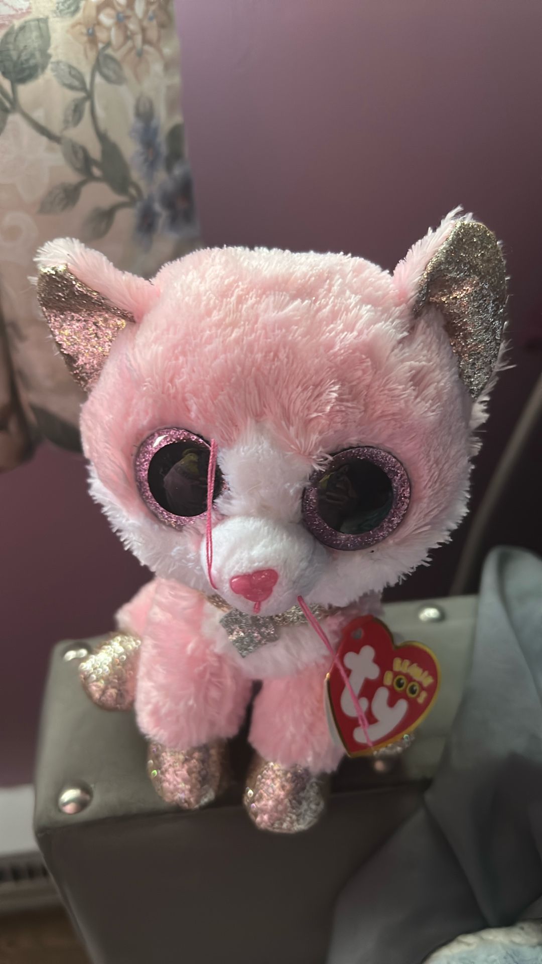 TY Pink Glitter Collar Cat