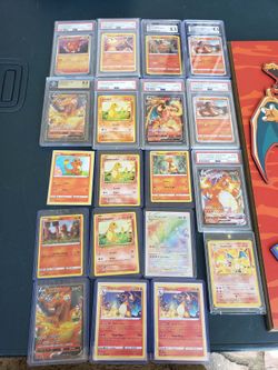 Big Collection of Charizard $1500! All 19 & Frame pic. $888 just Graded Cards. $600! All single raw Pokémon single cards. $350! Frame. All for $1500!