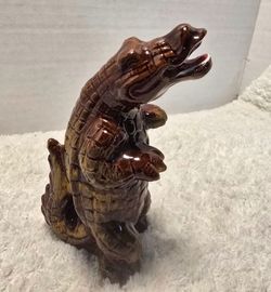 Vintage Alligator Ceramic Thermometer Figurine 1950's Japanese Redware Souvenir