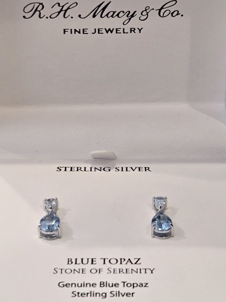 Sky Blue Topaz Double Pear Drop Earrings 1 3/8ctw in Sterling Silver