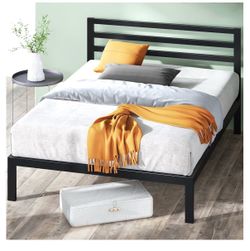 Black Queen Metal Platform Bed Frame with Headboard