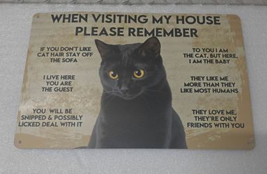 Funny Black Cat Metal Wall Sign