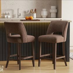 Bar Stools Set of 2, 26" Upholstered Counter Height Bar Stools,Modern Counter Stools with Wood Legs for Kitchen Island Dining Room Bar,Brown