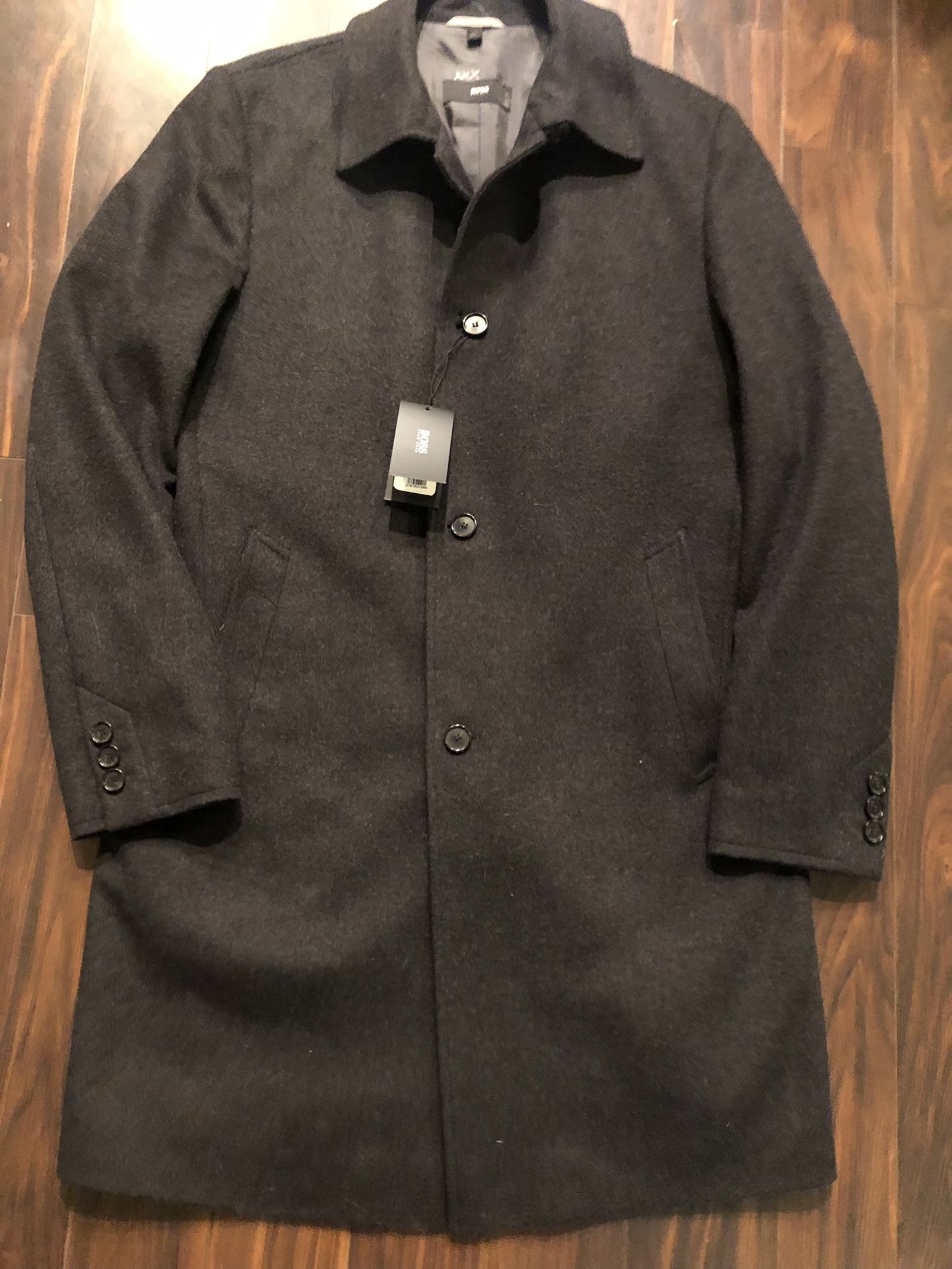 HUGO BOSS Men's The Task 5 Wool Cashmere Overcoat 44R Coat Dark Charcoal. $485