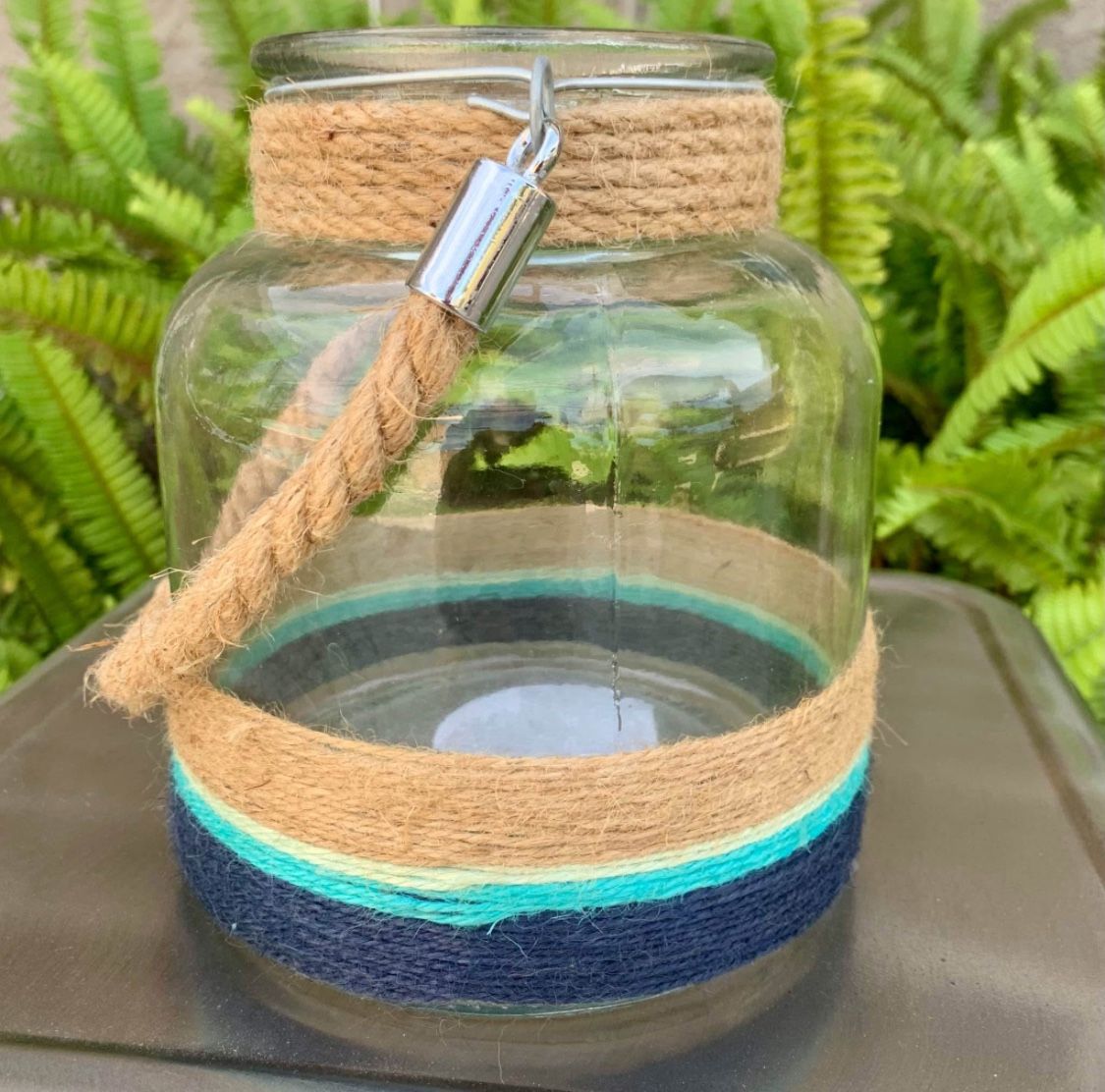 Jute And Glass Nautical Hanging Candle Holder