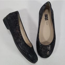 SAS Black Scenic Floral Lace Ballet Flats Women Size 7 W