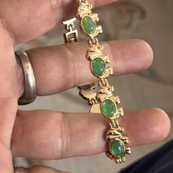 Golden Elephant Bracelet With Jade Several Jade Stones