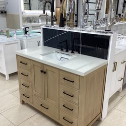 60” bathroom vanity cabinet new pvc with Quartz top double sinks new Softclose drawers doors ready for pick up today