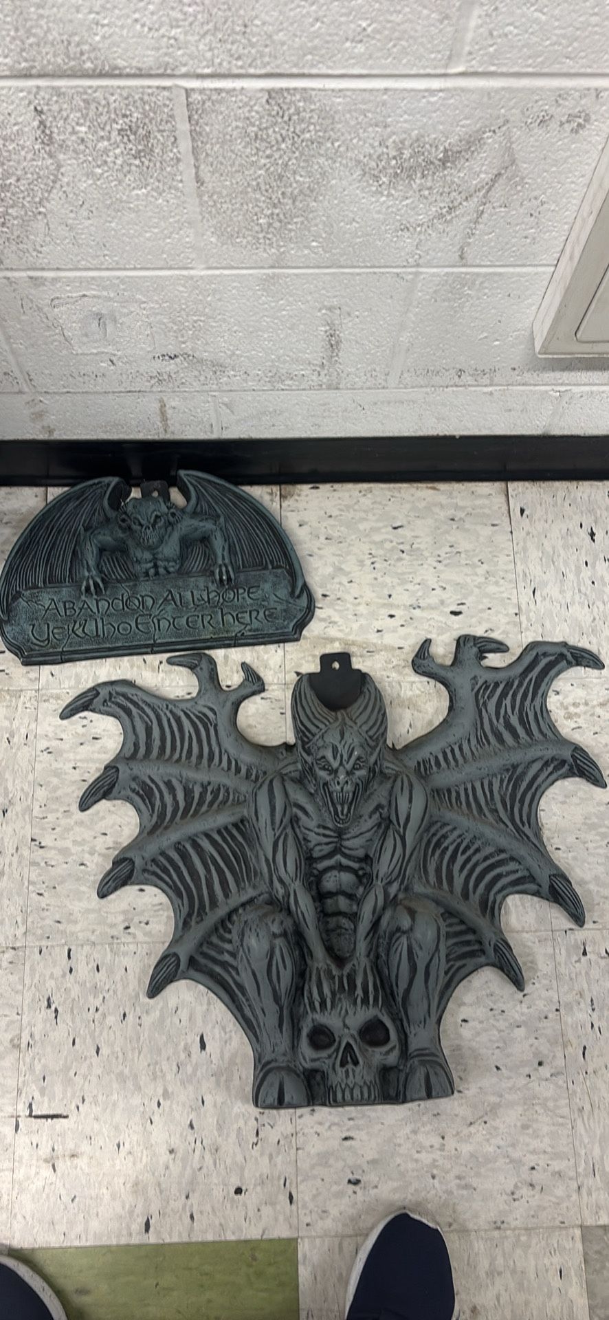 Two Halloween Plastic Gargoyle Signs