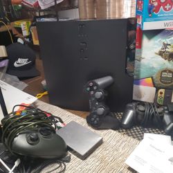 Ps3 Slim 100 Gb 💯  Tested And Working With Oem Ps3 Dual Shock 3 Shock Controller 