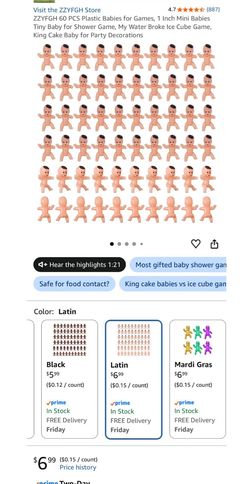 Plastic babies for games, baby shower, showers, or party decorations