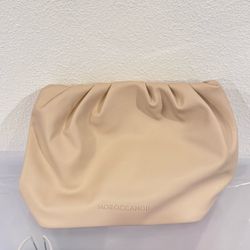 Moroccanoil Beige Ruched Cosmetic Makeup Pouch Bag