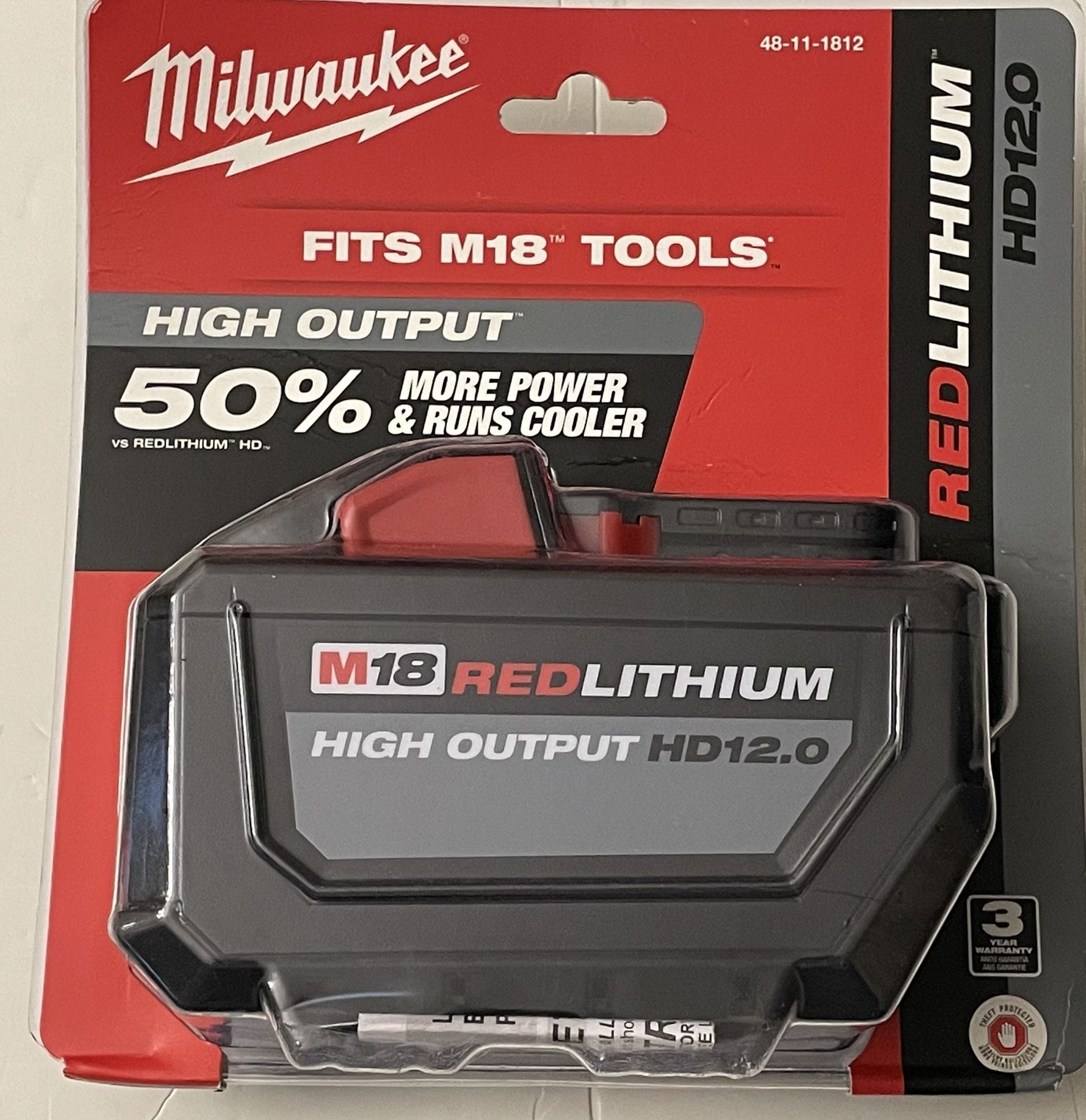 12.0Ah Lithium-Ion Battery For Milwaukee M18 48-11-1880 – 18V High Output, Red & Black