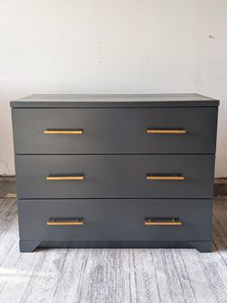 Refinished 3-Drawer Dresser – Charcoal & Brass – $295