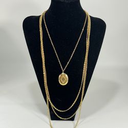 Vintage 4 Strand Gold-Tone Chains Layered Locket Necklace ~ 18 in