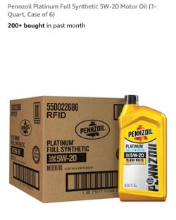 Pennzoil Platinum Full Synthetic 5W-20 Motor Oil Case of 6