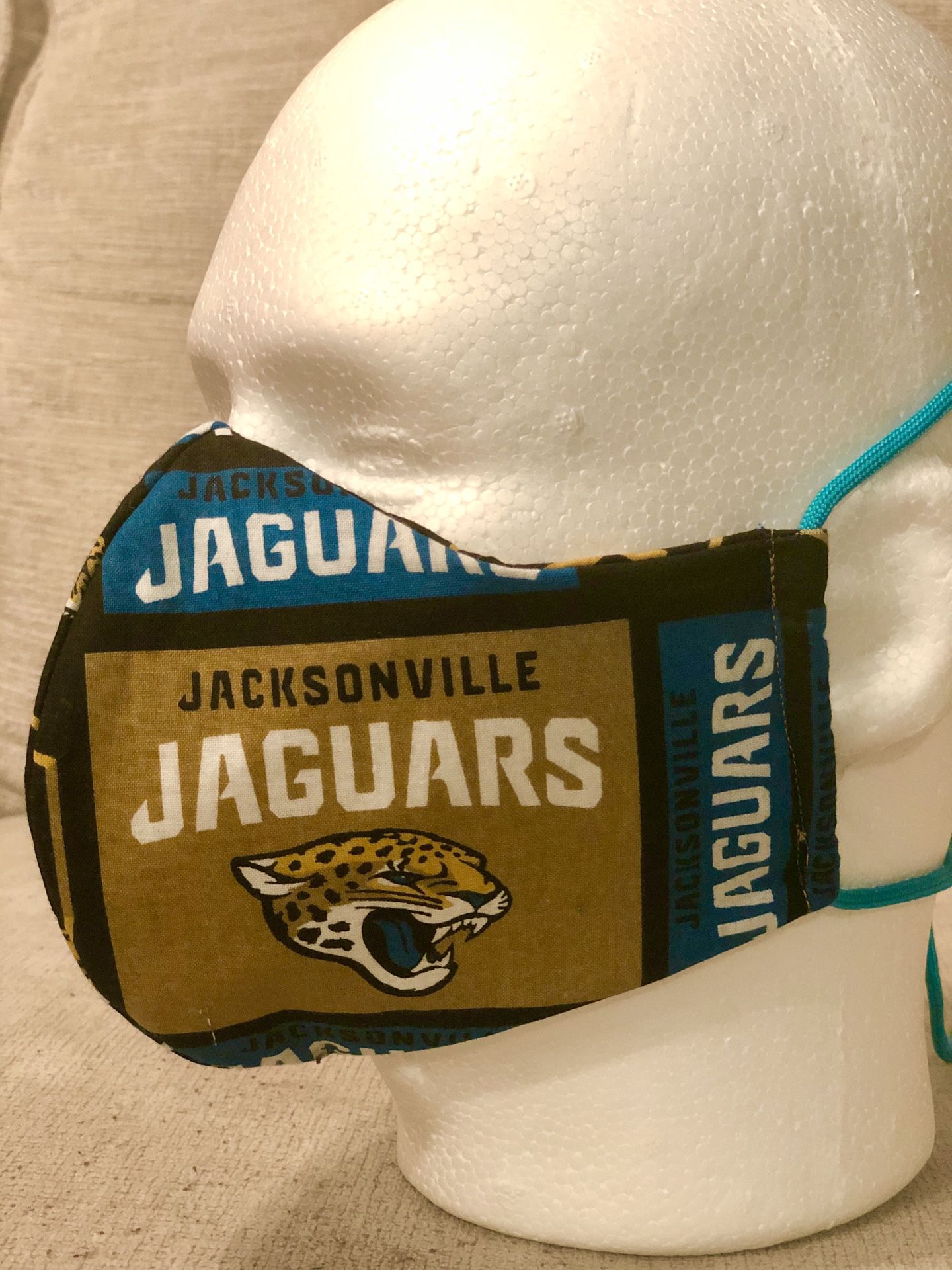 Handmade Masks NFL . Jacksonville Jaguars. 100% Cotton. Reusable. 3M Filter. 5 Layers.