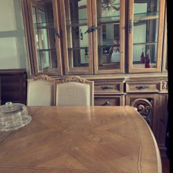 Real wood table With table Extender With China Cabinet