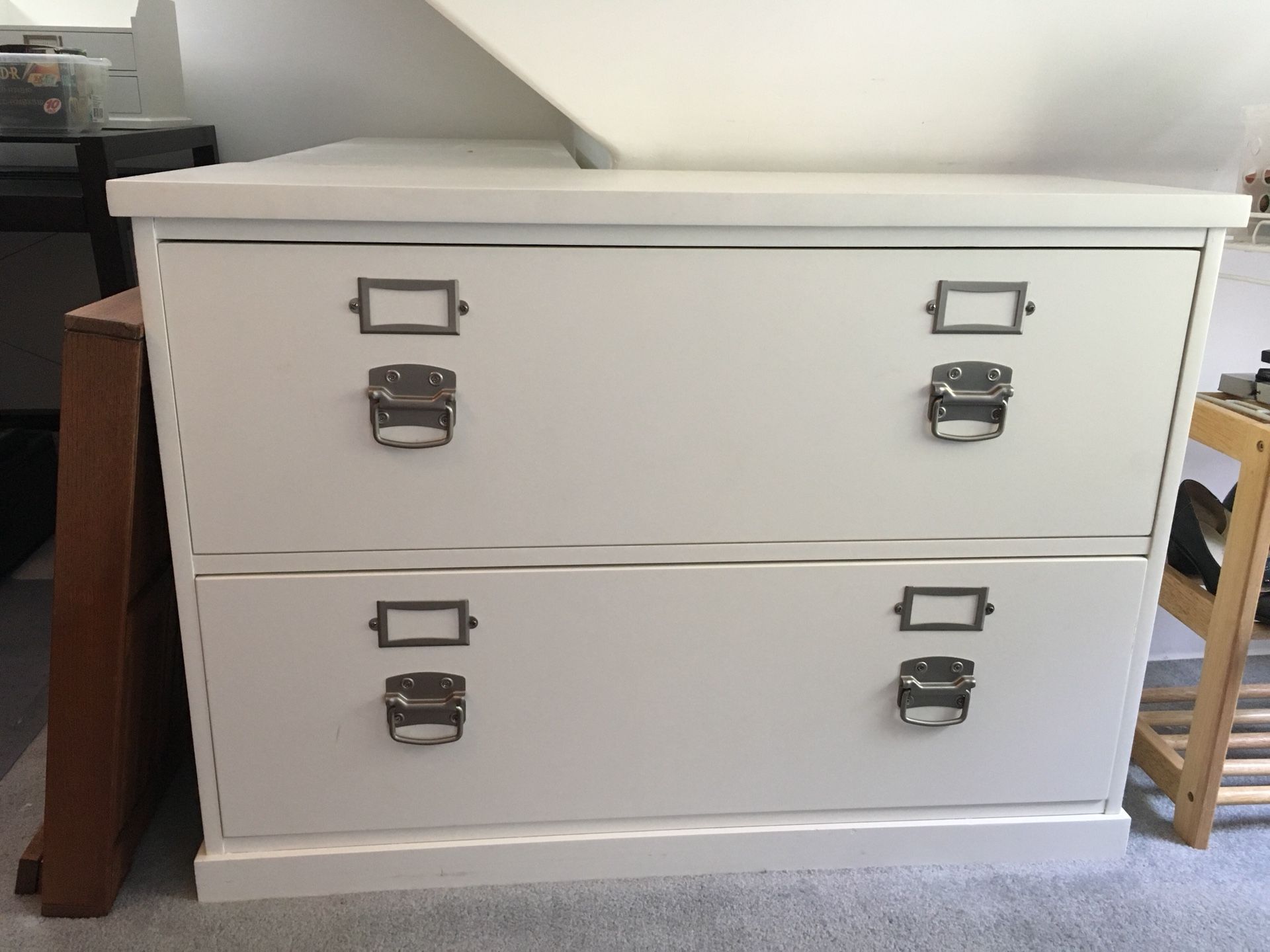 Pottery Barn file cabinet and shelf
