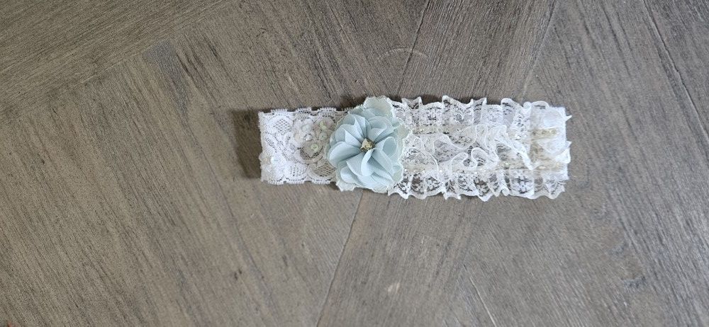 Ivory Lace With Mint Flower Wedding Prom Garter