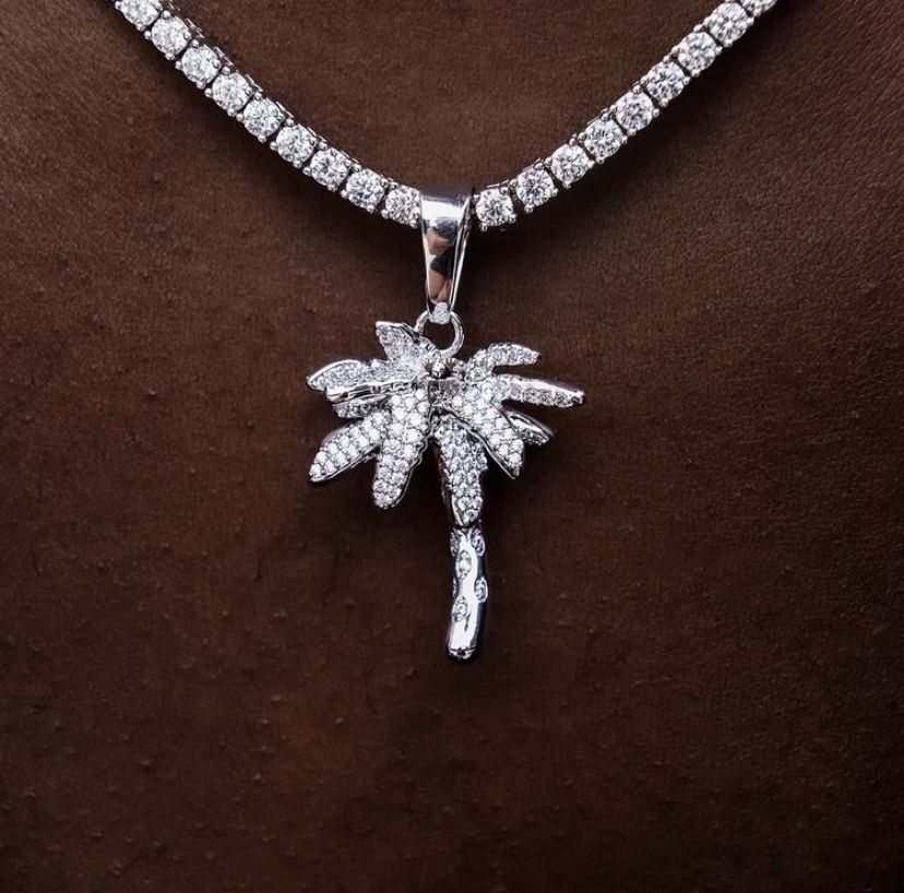 Iced Palm Tree in White Gold