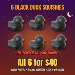 6 Black Duck Squishy Toys – Halloween Bundle