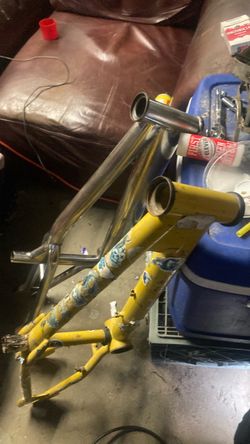 2 vintage bmx bike frames cashonly must take both chrome one $40 yellow $20