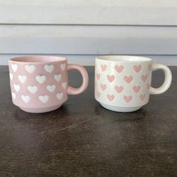 Season of Love Stackable Ceramic Heart Mugs, Pink & White