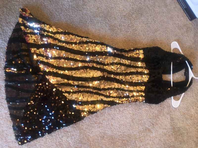 Short Shiny Black and Gold Splotches Party Dress