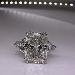 4.06 Carat F VS1 Cushion Diamond Engagement Ring Three Stone 