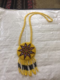 Vintage Native American Beaded Medallion Necklace